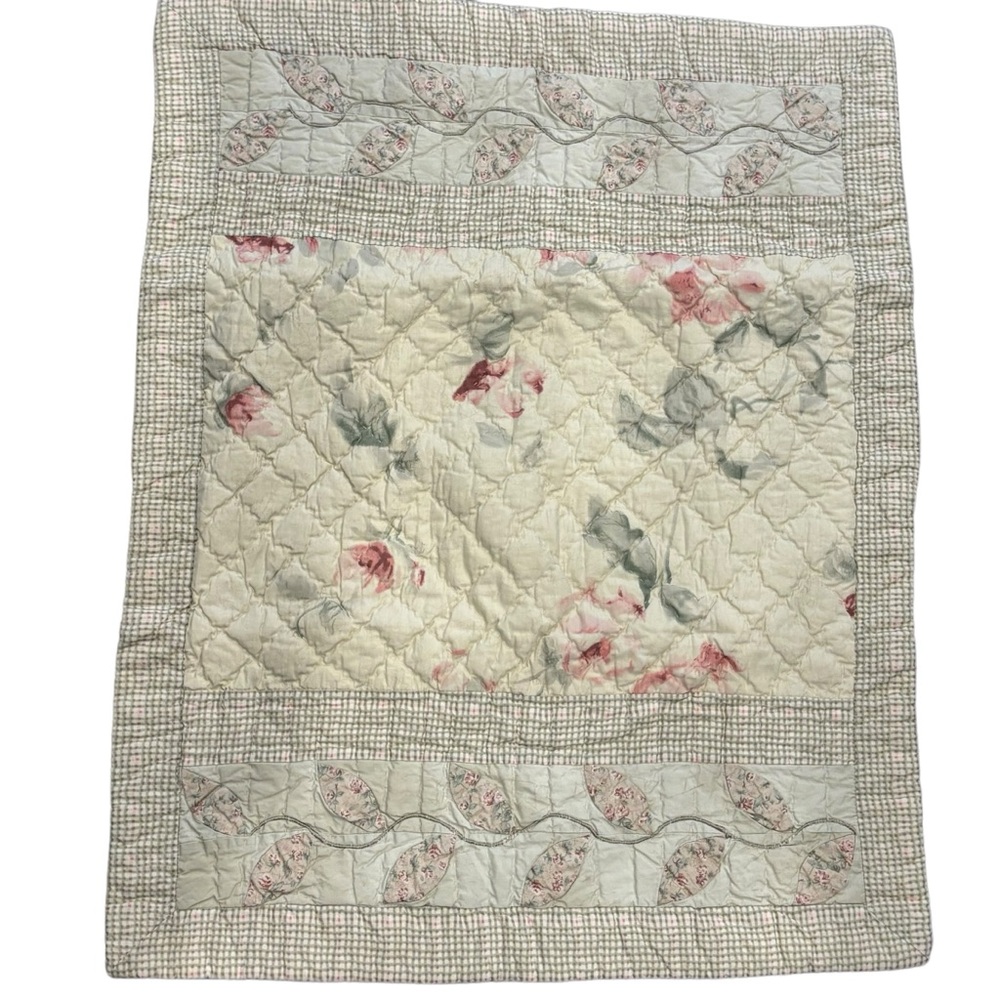 Cottage-core Floral Quilted Pillow Sham Standard 23X28” Cream Pink Green…